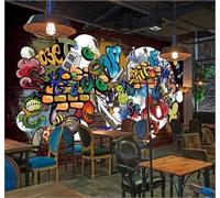 Tzxztt Creative Brick Wall Colourful Graffiti Unique Modern 3D Wallpaper Premium Textured Silk Neutral Tones Material Ideal for Living Room Bedroom-430cm×300cm