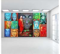 Tzxztt Creative Colourful Hand Drawn Buddha'S Head Buddha Statue Modern 3D Wallpaper Premium Textured Silk Neutral Tones Material Ideal for Living Room Bedroom-150cm×105cm