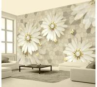 Tzxztt Creative Geometric White Floral Butterfly Modern 3D Wallpaper Premium Textured Silk Neutral Tones Material Ideal for Living Room Bedroom-400cm×280cm