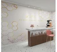 Tzxztt Creative Gold Geometric Hexagon Marble Effect Modern 3D Wallpaper Premium Textured Silk Neutral Tones Material Ideal for Living Room Bedroom-300cm×210cm