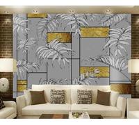 Tzxztt Creative Gold Grey Geometric Leaves Modern 3D Wallpaper Premium Textured Silk Neutral Tones Material Ideal for Living Room Bedroom-200cm×140cm