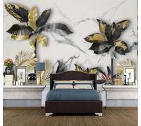 Tzxztt Creative Gold Leaf Tropical Plants Marble Effect Modern 3D Wallpaper Premium Textured Silk Neutral Tones Material Ideal for Living Room Bedroom-150cm×105cm