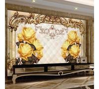 Tzxztt Creative Gold Pattern Yellow Rose Modern 3D Wallpaper Premium Textured Silk Neutral Tones Material Ideal for Living Room Bedroom-300cm×210cm
