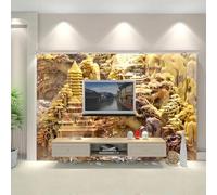 Tzxztt Creative Jade Carving Architecture Trees Art Modern 3D Wallpaper Premium Textured Silk Neutral Tones Material Ideal for Living Room Bedroom-400cm×280cm