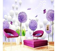 Tzxztt Creative Purple Dandelion Butterfly Sphere Modern 3D Wallpaper Premium Textured Silk Neutral Tones Material Ideal for Living Room Bedroom-150cm×105cm