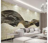 Tzxztt Creative Retro Abstract Gold Threads Sky Clouds Modern 3D Wallpaper Premium Textured Silk Neutral Tones Material Ideal for Living Room Bedroom-350cm×256cm