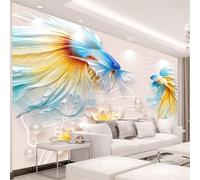 Tzxztt Creative Three Dimensiona Lotus Leaves Lotus Flowers Small Fish Modern 3D Wallpaper Premium Textured Silk Neutral Tones Material Ideal for Living Room Bedroom-400cm×280cm