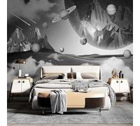 Tzxztt Creative Three Dimensional Black and White Planet Universe Modern 3D Wallpaper Premium Textured Silk Neutral Tones Material Ideal for Living Room Bedroom-350cm×256cm