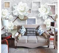Tzxztt Creative Three Dimensional Geometric White Floral Modern 3D Wallpaper Premium Textured Silk Neutral Tones Material Ideal for Living Room Bedroom-400cm×280cm