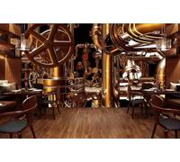 Tzxztt Creative Three Dimensional Gold Gears Industrial Style Modern 3D Wallpaper Premium Textured Silk Neutral Tones Material Ideal for Living Room Bedroom-250cm×170cm