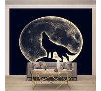 Tzxztt Creative Three Dimensional Moon Animals Wolf Modern 3D Wallpaper Premium Textured Silk Neutral Tones Material Ideal for Living Room Bedroom-400cm×280cm