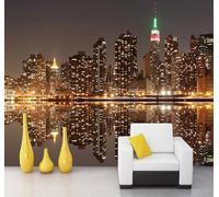 Tzxztt Creative Three Dimensional Urban Architecture Rivers Nightscape Modern 3D Wallpaper Premium Textured Silk Neutral Tones Material Ideal for Living Room Bedroom-430cm×300cm