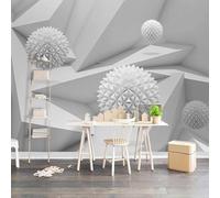Tzxztt Creative White Geometric Architecture Spheres Modern 3D Wallpaper Premium Textured Silk Neutral Tones Material Ideal for Living Room Bedroom-400cm×280cm