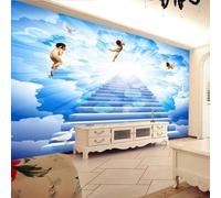 Tzxztt Dreamlike Fresh Blue Sky White Clouds Angel Stairway to Heaven Modern 3D Wallpaper Premium Textured Silk Neutral Tones Material Ideal for Living Room Bedroom-350cm×256cm