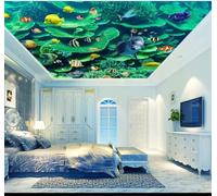 Tzxztt Dreamlike Green Underwater World Coral Schools of Fish Modern 3D Wallpaper Premium Textured Silk Neutral Tones Material Ideal for Living Room Bedroom-300cm×210cm