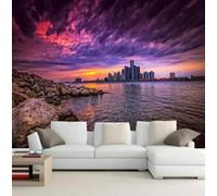 Tzxztt Elegant Sunset Sea Architecture Art Modern 3D Wallpaper Premium Textured Silk Neutral Tones Material Ideal for Living Room Bedroom-200cm×140cm