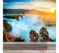 Tzxztt Elegant Three Dimensiona Sunset Waterfall Creative Modern 3D Wallpaper Premium Textured Silk Neutral Tones Material Ideal for Living Room Bedroom-300cm×210cm