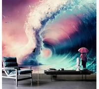 Tzxztt Elegant Three Dimensional Ocean Waves Couple Modern 3D Wallpaper Premium Textured Silk Neutral Tones Material Ideal for Living Room Bedroom-250cm×170cm