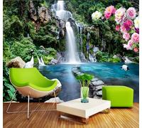 Tzxztt Ethereal Green Mountains Clear Waters Mountain Scenery Waterfall Pond Modern 3D Wallpaper Premium Textured Silk Neutral Tones Material Ideal for Living Room Bedroom-150cm×105cm