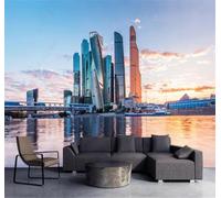 Tzxztt Ethereal Sunset City Architecture River Bridge Modern 3D Wallpaper Premium Textured Silk Neutral Tones Material Ideal for Living Room Bedroom-150cm×105cm