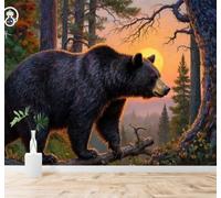 Tzxztt Forest Black Bear Sunset Pine Trees Scenery Modern 3D Wallpaper Premium Textured Silk Neutral Tones Material Ideal for Living Room Bedroom-400cm×280cm