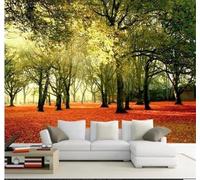Tzxztt Forest Fallen Leaves Sunlight Beautiful Park Red Carpet Modern 3D Wallpaper Premium Textured Silk Neutral Tones Material Ideal for Living Room Bedroom-400cm×280cm