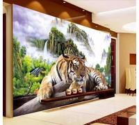 Tzxztt Forest Mist Descending The Mountain Tiger King Majestic Modern 3D Wallpaper Premium Textured Silk Neutral Tones Material Ideal for Living Room Bedroom-200cm×140cm