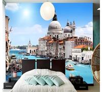 Tzxztt Fresh Beautiful Blue Sky Canal Water City Architecture Modern 3D Wallpaper Premium Textured Silk Neutral Tones Material Ideal for Living Room Bedroom-300cm×210cm