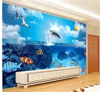 Tzxztt Fresh Beautiful Cartoon Underwater World Dolphins Fish Modern 3D Wallpaper Premium Textured Silk Neutral Tones Material Ideal for Living Room Bedroom-300cm×210cm