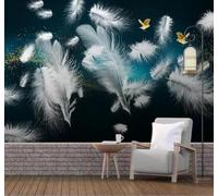 Tzxztt Fresh Beautiful Dreamlike Feathers Birds in Flight Modern 3D Wallpaper Premium Textured Silk Neutral Tones Material Ideal for Living Room Bedroom-200cm×140cm