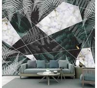 Tzxztt Fresh Beautiful Green Fern Marble Geometric Jigsaw Puzzle Modern 3D Wallpaper Premium Textured Silk Neutral Tones Material Ideal for Living Room Bedroom-150cm×105cm
