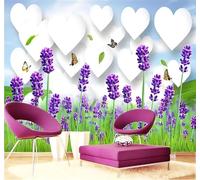 Tzxztt Fresh Beautiful Heart Shaped Warm Purple Lavender Modern 3D Wallpaper Premium Textured Silk Neutral Tones Material Ideal for Living Room Bedroom-400cm×280cm