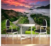 Tzxztt Fresh Beautiful Seaside Rock Face Sunset Red Clouds Modern 3D Wallpaper Premium Textured Silk Neutral Tones Material Ideal for Living Room Bedroom-150cm×105cm