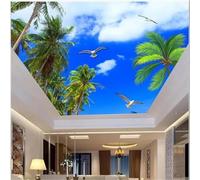 Tzxztt Fresh Blue Sky White Clouds Birds in Flight Coconut Palms Modern 3D Wallpaper Premium Textured Silk Neutral Tones Material Ideal for Living Room Bedroom-350cm×256cm