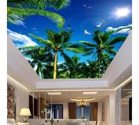 Tzxztt Fresh Blue Sky White Clouds Coconut Trees Flying Birds Modern 3D Wallpaper Premium Textured Silk Neutral Tones Material Ideal for Living Room Bedroom-150cm×105cm
