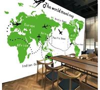 Tzxztt Fresh Creative Abstract World Map Aeroplane Modern 3D Wallpaper Premium Textured Silk Neutral Tones Material Ideal for Living Room Bedroom-300cm×210cm