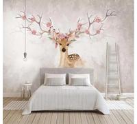 Tzxztt Fresh Elegant Hand Painted Watercolour Reindeer Modern 3D Wallpaper Premium Textured Silk Neutral Tones Material Ideal for Living Room Bedroom-200cm×140cm