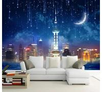 Tzxztt Fresh Ethereal Sky Meteor Shower City Architecture Modern 3D Wallpaper Premium Textured Silk Neutral Tones Material Ideal for Living Room Bedroom-200cm×140cm