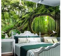 Tzxztt Fresh Green Forest Flying Birds Flowers Modern 3D Wallpaper Premium Textured Silk Neutral Tones Material Ideal for Living Room Bedroom-400cm×280cm