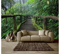Tzxztt Fresh Green Forest Wooden Bridge Landscape Modern 3D Wallpaper Premium Textured Silk Neutral Tones Material Ideal for Living Room Bedroom-430cm×300cm