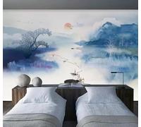 Tzxztt Fresh Ink Wash Artistic Atmosphere Landscape Reindeer Mountains and Rivers Modern 3D Wallpaper Premium Textured Silk Neutral Tones Material Ideal for Living Room Bedroom-400cm×280cm