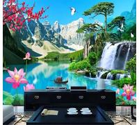 Tzxztt Fresh Landscape Lotus Flowers Blue Sky Scenery Waterfall Modern 3D Wallpaper Premium Textured Silk Neutral Tones Material Ideal for Living Room Bedroom-200cm×140cm