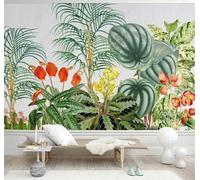 Tzxztt Fresh Minimalist Botanical Green Leaves Flowers Modern 3D Wallpaper Premium Textured Silk Neutral Tones Material Ideal for Living Room Bedroom-300cm×210cm