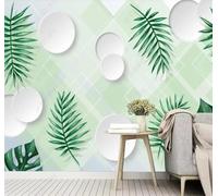 Tzxztt Fresh Minimalist Green Leaves Geometric Circular Modern 3D Wallpaper Premium Textured Silk Neutral Tones Material Ideal for Living Room Bedroom-430cm×300cm