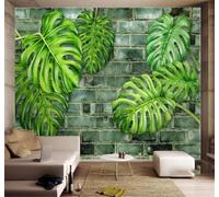 Tzxztt Fresh Plants Green Leaves Art Brick Wall Hand Drawn Modern 3D Wallpaper Premium Textured Silk Neutral Tones Material Ideal for Living Room Bedroom-400cm×280cm