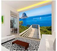 Tzxztt Fresh Seaside Embankment Blue Ocean Art Modern 3D Wallpaper Premium Textured Silk Neutral Tones Material Ideal for Living Room Bedroom-400cm×280cm