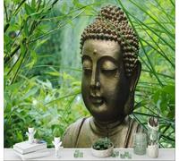 Tzxztt Fresh Thailand Beautiful Bamboo Grove Buddha Head Decoration Modern 3D Wallpaper Premium Textured Silk Neutral Tones Material Ideal for Living Room Bedroom-400cm×280cm