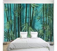 Tzxztt Fresh Three Dimensiona Minimalist Green Bamboo Forest Modern 3D Wallpaper Premium Textured Silk Neutral Tones Material Ideal for Living Room Bedroom-200cm×140cm