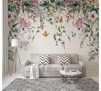 Tzxztt Fresh Watercolour Vines Flowers Butterflies Modern 3D Wallpaper Premium Textured Silk Neutral Tones Material Ideal for Living Room Bedroom-430cm×300cm