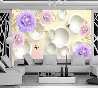 Tzxztt Geometric Circular Pearl Floral Butterfly Modern 3D Wallpaper Premium Textured Silk Neutral Tones Material Ideal for Living Room Bedroom-200cm×140cm